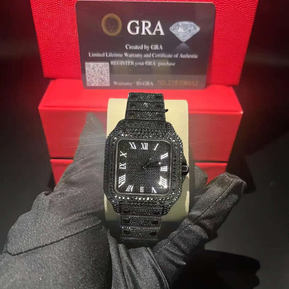 GRA Certified Men Square Watch, Pass Diamond Tester, Iced Out Buss Down Custom Design, Stainless Steel VVS Moissanite Hip Hop Wristwatch | Top Quality Luxury Gift