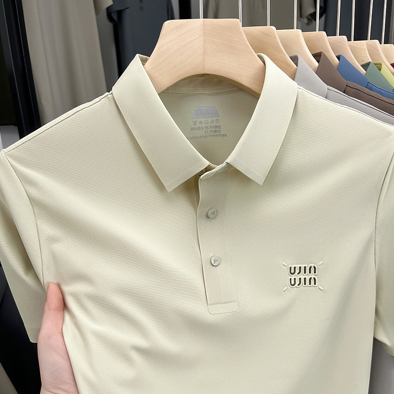 2026 New Designer Luxury Brand Summer New Breathable Ice Silk Short Sleeved Men's T-shirt Seamless Nylon Cool Feeling Business High-end Men'