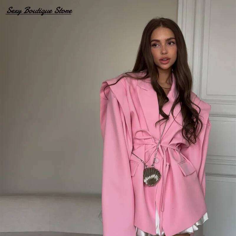 Famous brand Chic Oversize Floral Printed Women Jacket Padded Lapel Lace Up Loose Coat Long Sleeve High Waist Outwears Lady Streetwear MAKOUFEI