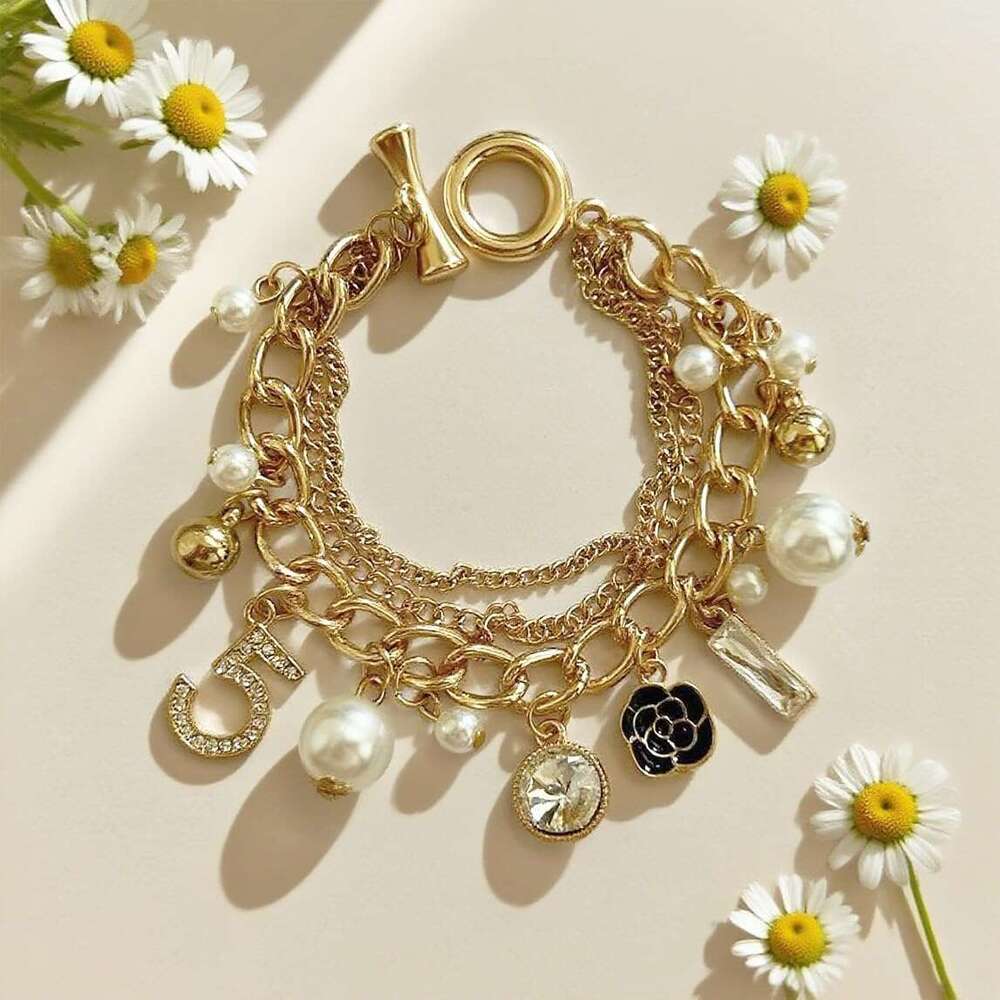 Jewelry Bracelets Number Layered Gold Camellia Bracelet Stainless Steel Non Fading Lightweight Elegant Anniversary Birthday Party Gift Jewelry For Wom - view 4