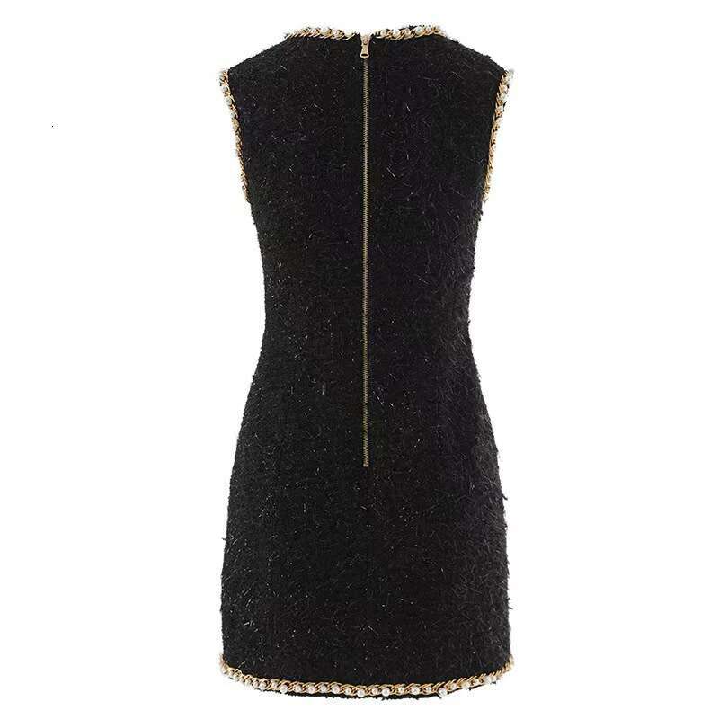 Designer French elegant beaded k30 tweed pearl border sleeveless waist cinched socialite style short skirt