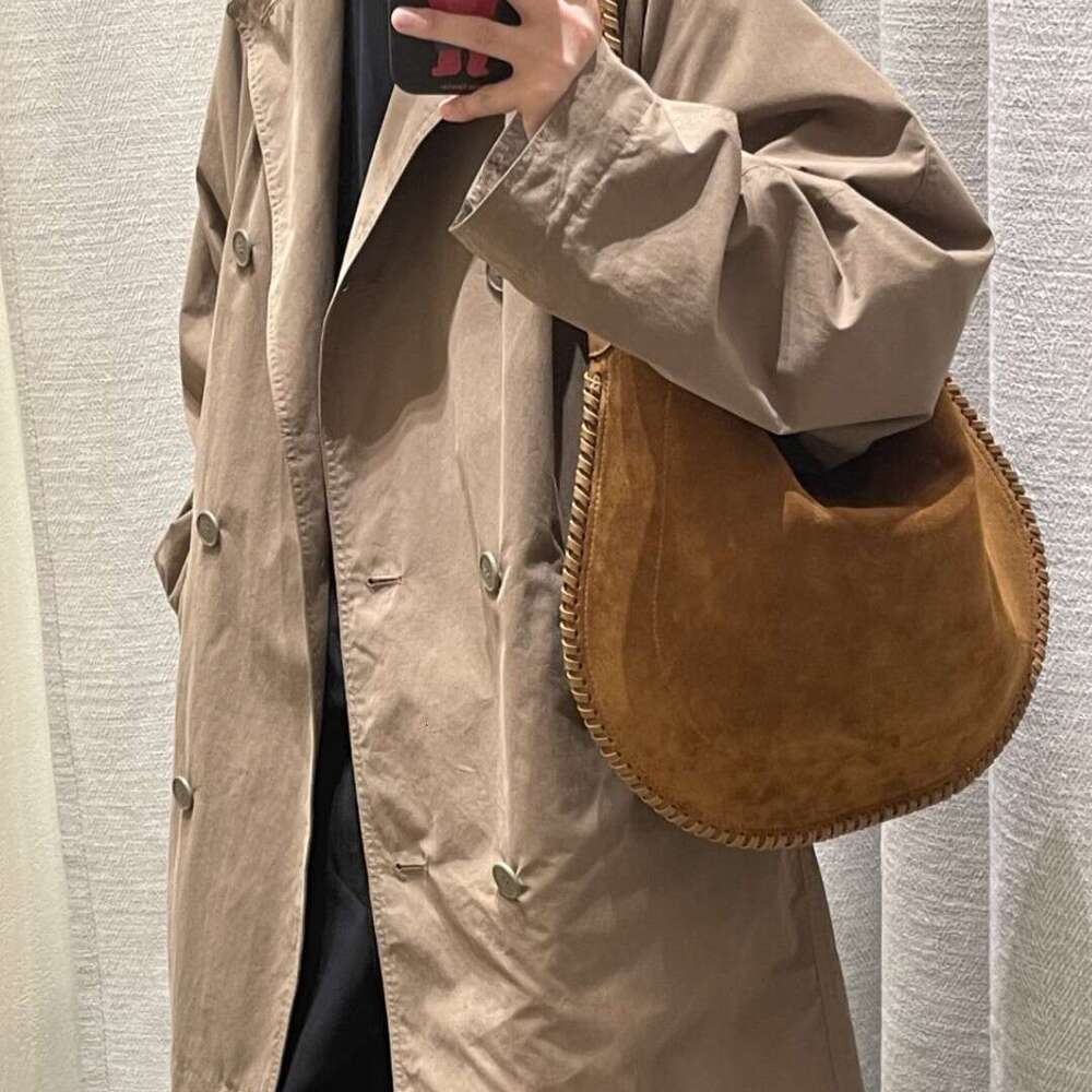 Design Drawstring Suede & Top Layer Cowhide Shoulder Bag, Light Luxury Vintage Soft Large Capacity Daily Commute Casual Women's Bag, New Autumn W
