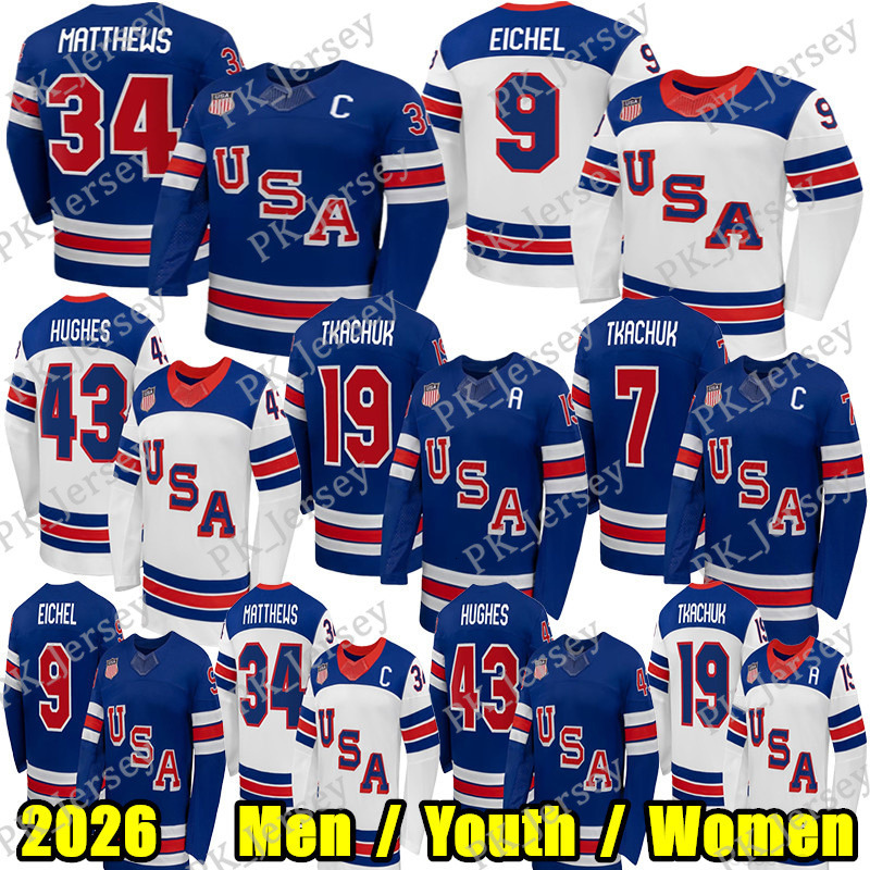 86 Jack Hughes USA hockey jersey 2026 Olympices Jersey 19 Matthew Tkachuk Tage Thompson Dylan Larkin Brady Tkachuk Auston Matthews Jack Eichel Clayton