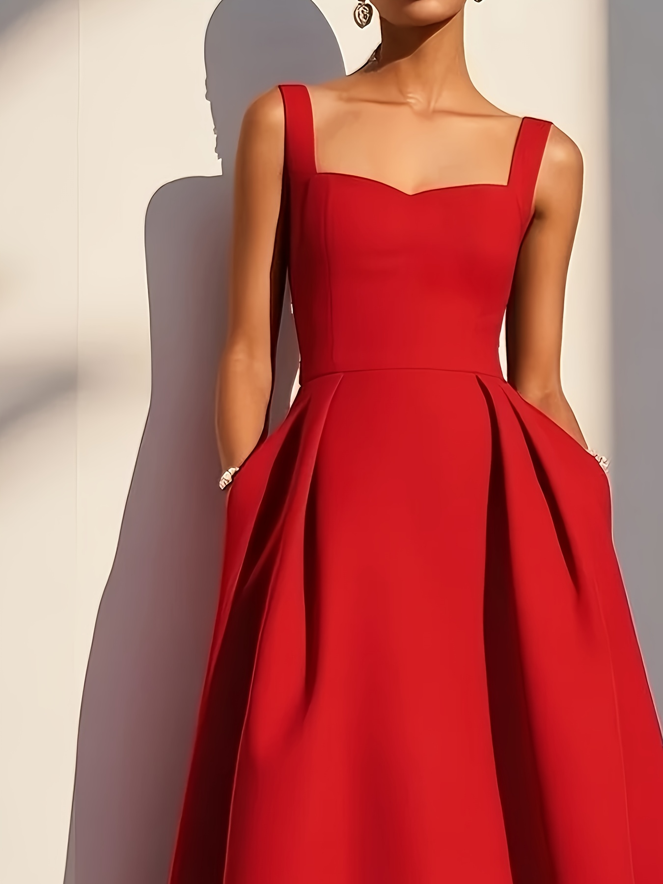 Vintage Red Sleeveless Waist-Cinched A-Line Dress N047
