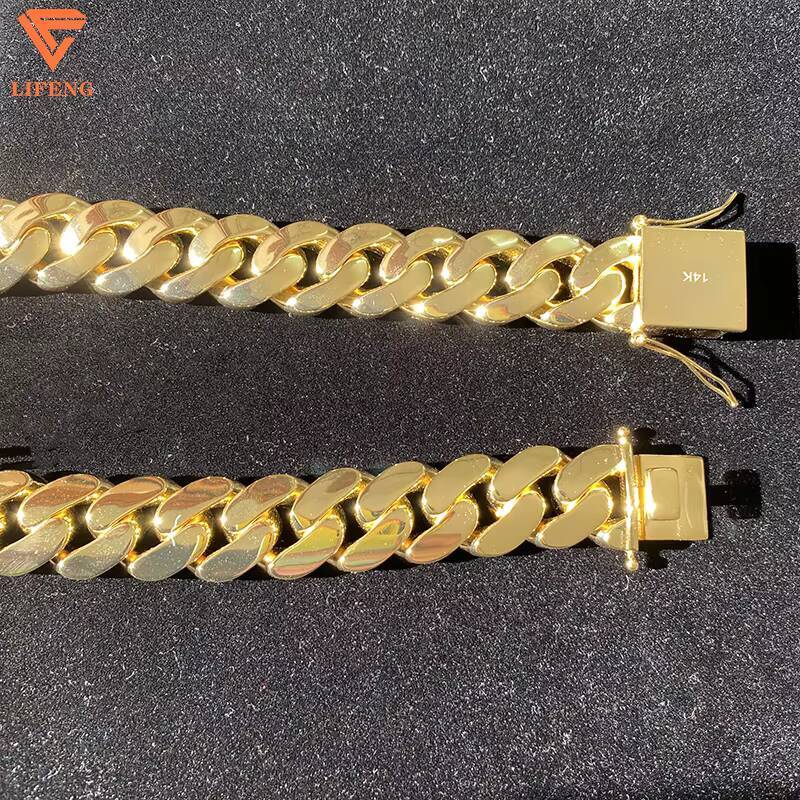 Lifeng Jewelry 20mm 14K Gold Plated Cuban Link Chain 925 Sterling Silver Luxury Punk Hiphop Necklace Miami Plain Cuban Necklace