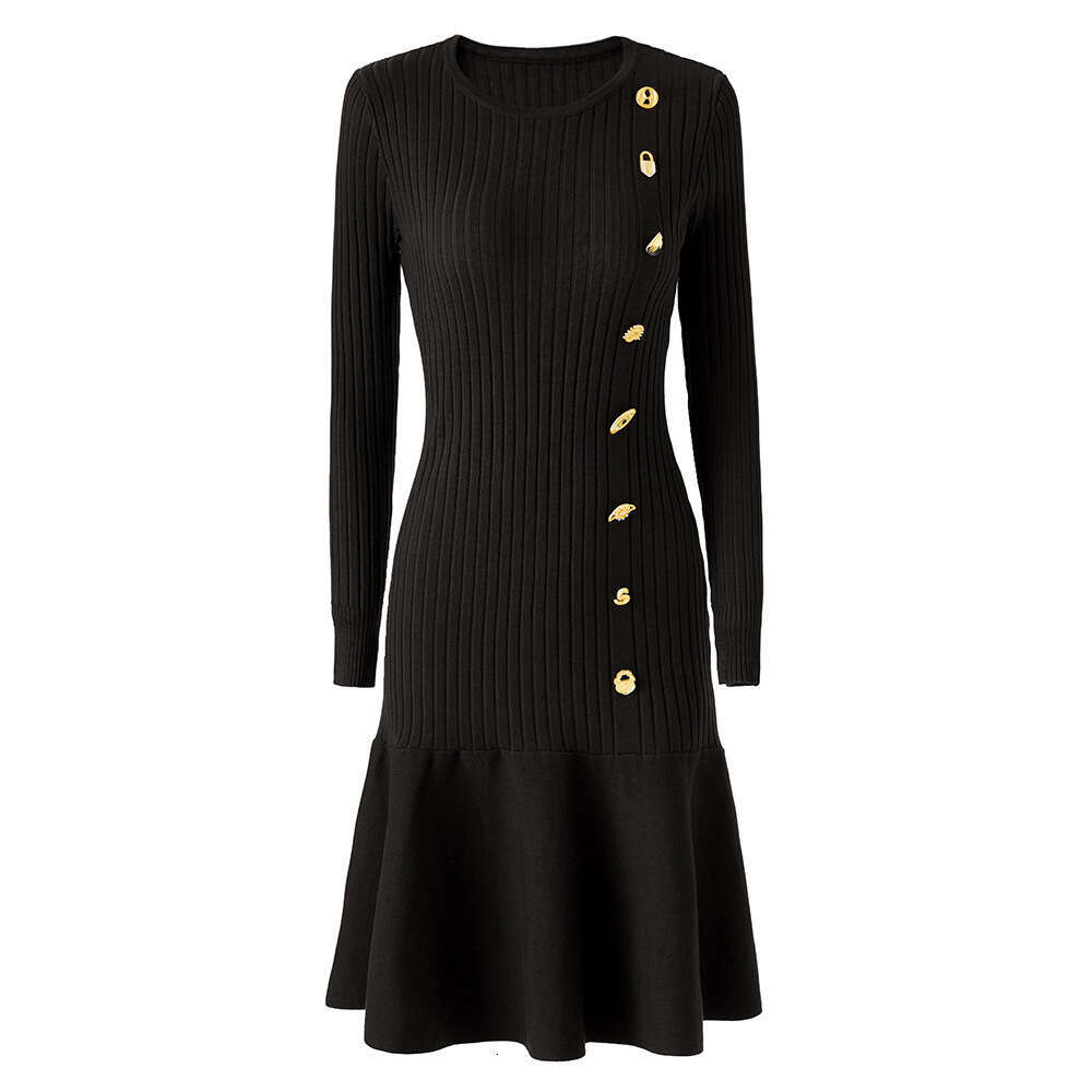 k30 2026 autumn and winter designer lightweight, luxurious, simple and chic knitted dress with round neck, long sleeves and fishtail hem