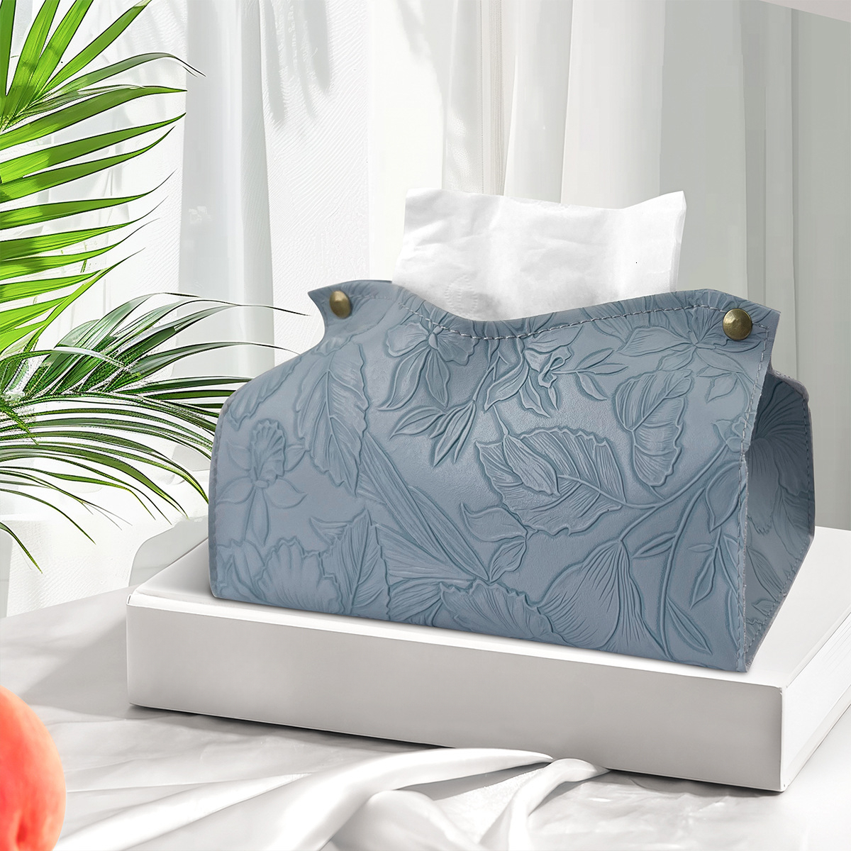 Tissue Box New Leather Floral Print Texture Ins Nordic Style Living Room Coffee Table Creative Simple Cover Storage