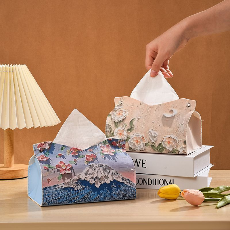 Tissue Box Van Gogh Oil Painting Rose Luxury Style Home Living Room Bathroom Car Mounted Creative Storage