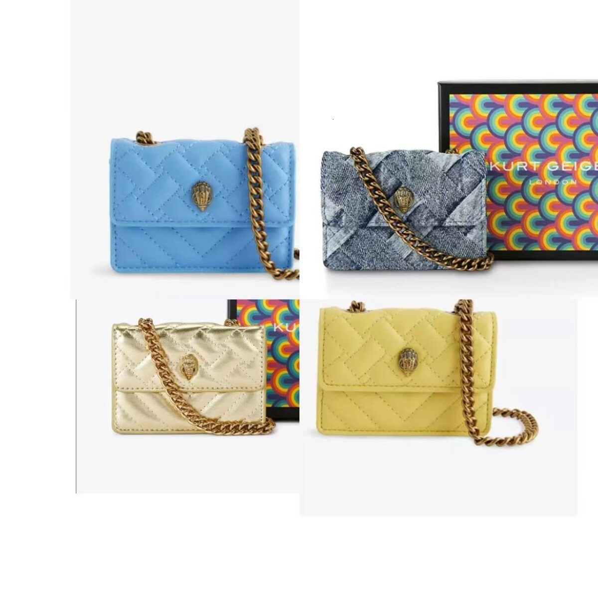 Eagle Head Mini Quilted Bag, Color Block & Denim Crossbody Purse, Y2K Luxury Everyday Bag for Women