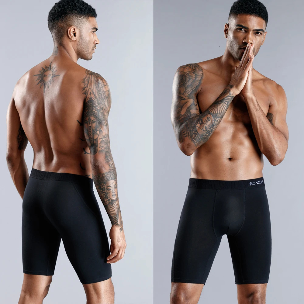 3pcs Men's Long Boxer Briefs, 100% Cotton Solid Boxer Shorts in White, Grey, Black - view 5