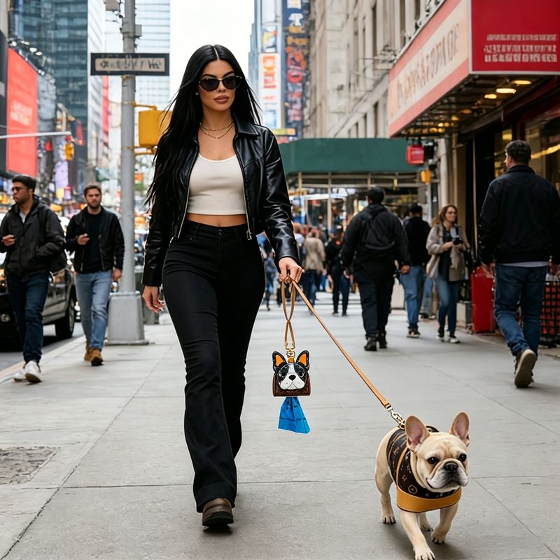 Luxury French Bulldog Shaped Dog Poop Bag Holder Premium Leather Pet Waste Bag Dispenser High-End Pet Accessory with Gold Hardware Fashion Dog Accesso