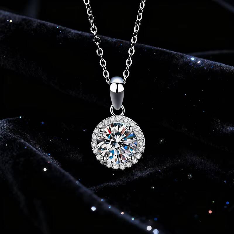 Fast Shipping Vvs D Color 1CT Moissanite Round Pendant Chain S925 Sterling Silver 1CTMoissanite Necklace for Women Wedding Gift