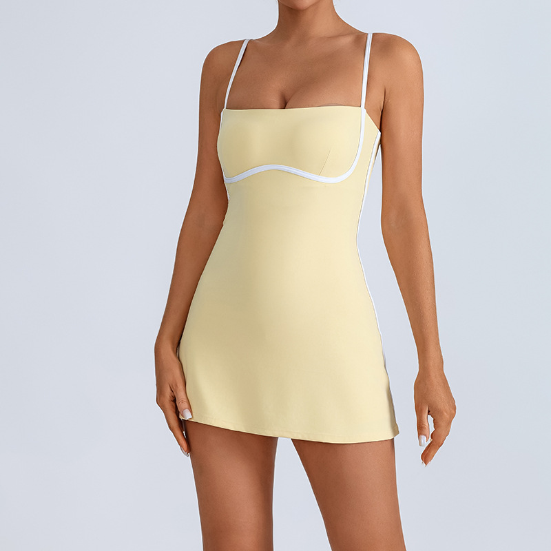 Active Dresses Women's Tennis Dress Summer Sleeveless Pink Contrast Workout Yoga Dresses Build in Shorts Fashion Tight Fitting Skirts Suit