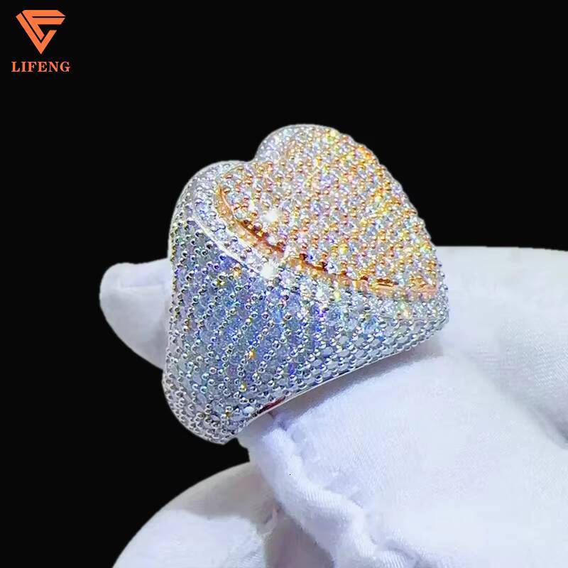 Iced Out Moissanite Engagement Rings Hip Hop 925 Silver Jewelry Heart Shape Diamond Wedding Rings for Men Women