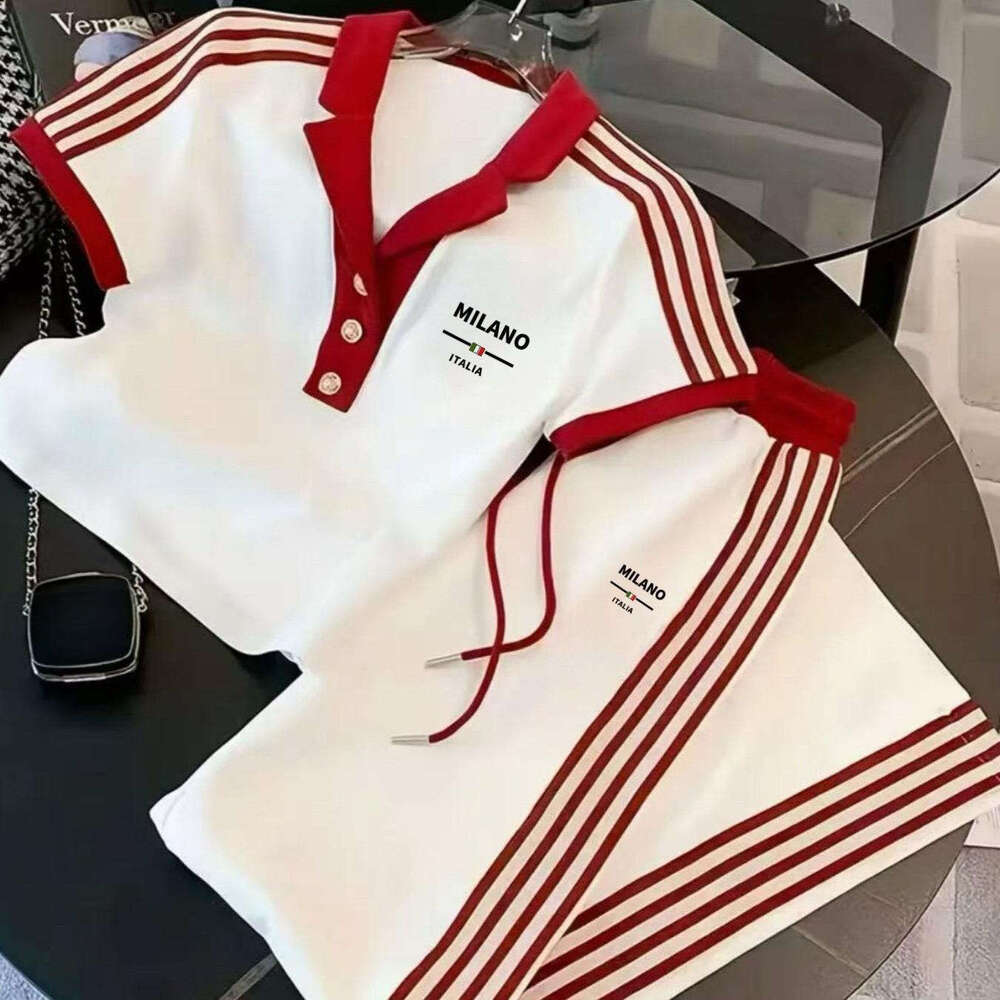 Cross Border New European And American Fashion Trend Casual Half Button POLO Shirt Short Sleeve Long Pants Set Sportswear Set Running Set Leisure Suit