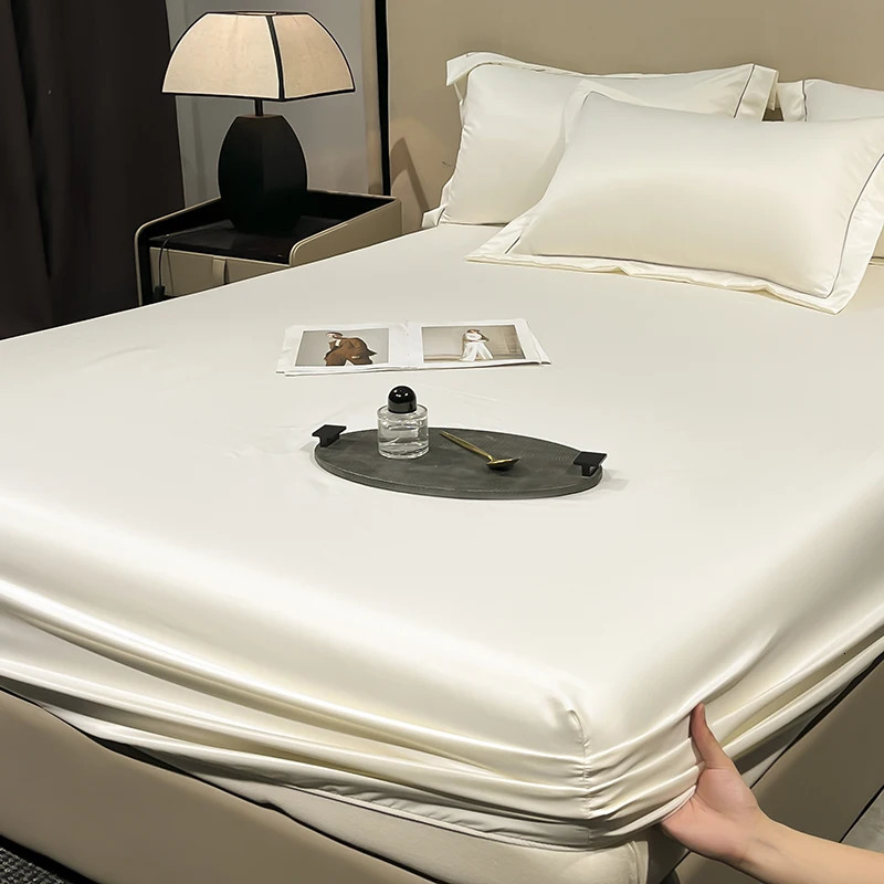 Mulberry Silk Fitted Bed Sheet with Elastic Bands Mattress Cover Single Double Queen King Size Bed Cover 120/140/160/180 260402