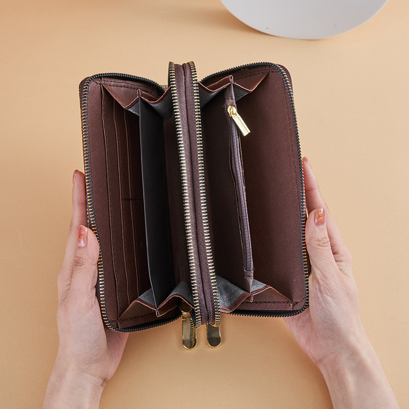 Long Wallet for Women New European and American Trend Large Capacity Double Zipper Phone Bag Printed Letter Clutch