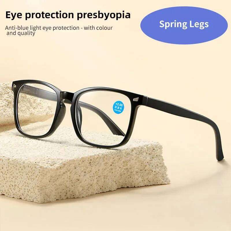 Fashion Large Frame Anti Blue Light Spring Leg Reading Glasses Women Men Unisex Diopter 0 +1.0 +1.5 +2.0 +2.5 +3.0 +3.5 +4.0 26Y0409