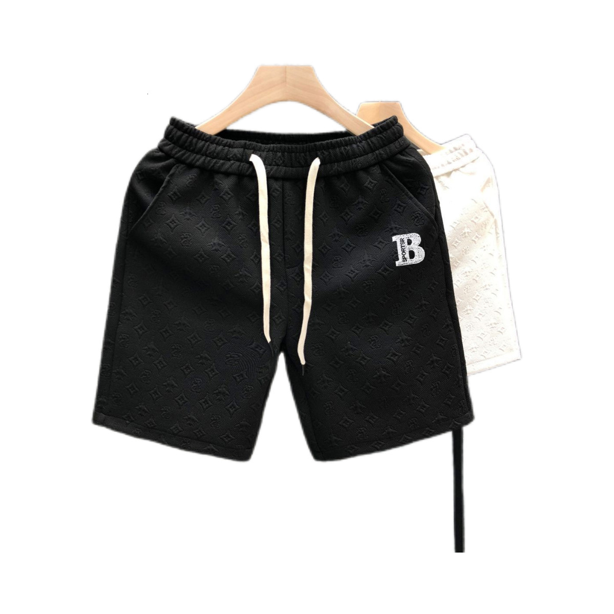 Luxury Brand Designer Clothes High-End Light Luxury Jacquard Casual Versatile Men's Shorts, Trendy Brand Mid-Length Beach Shorts, Sports Running 