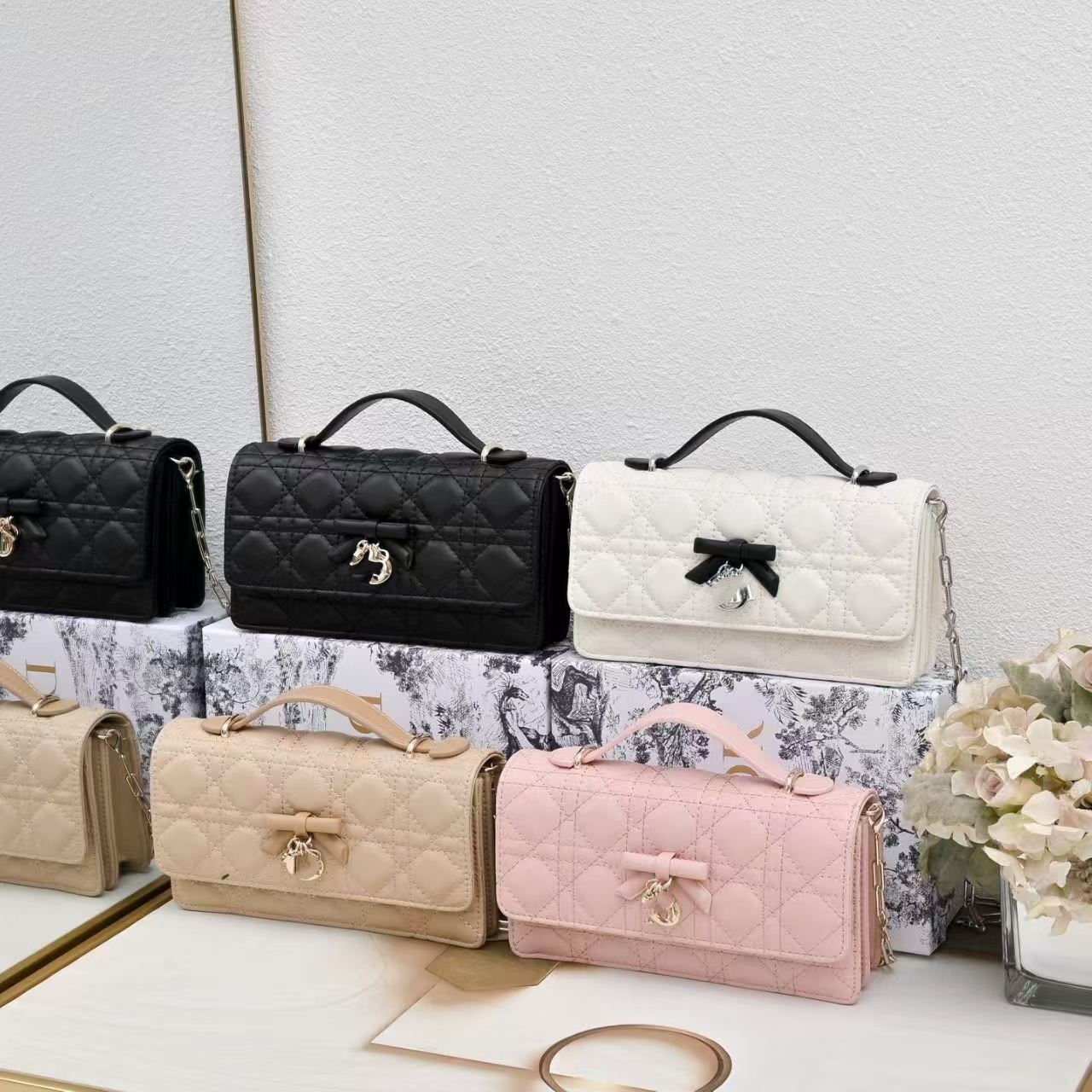New bow chain bag rhombic chain one-shoulder portable messenger bag handbag simple and high sense