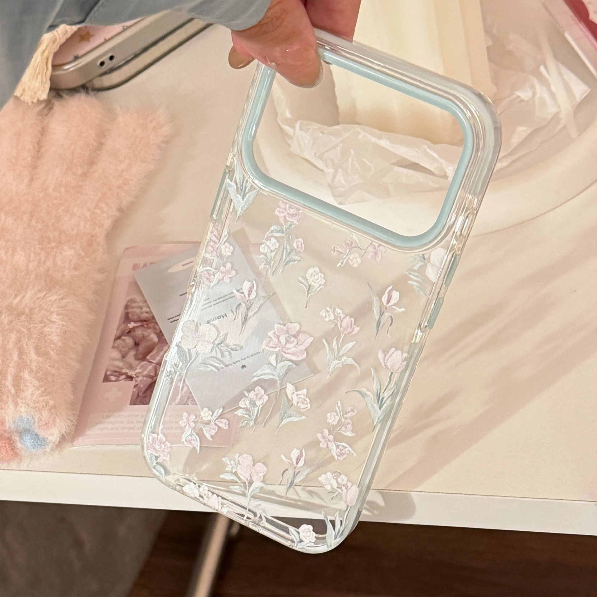 Gentle Blue Flower Transparent Case for iPhone 17 Pro Max 16