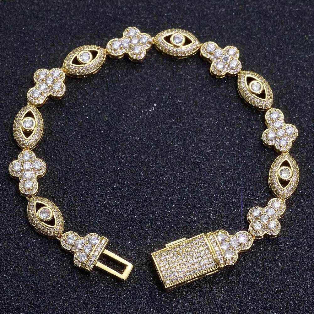 Luxury Moissanite Flower Clover Bracelet Iced Out Sparkling Tennis Link Bracelet Elegant Women Statement Jewelry Gift