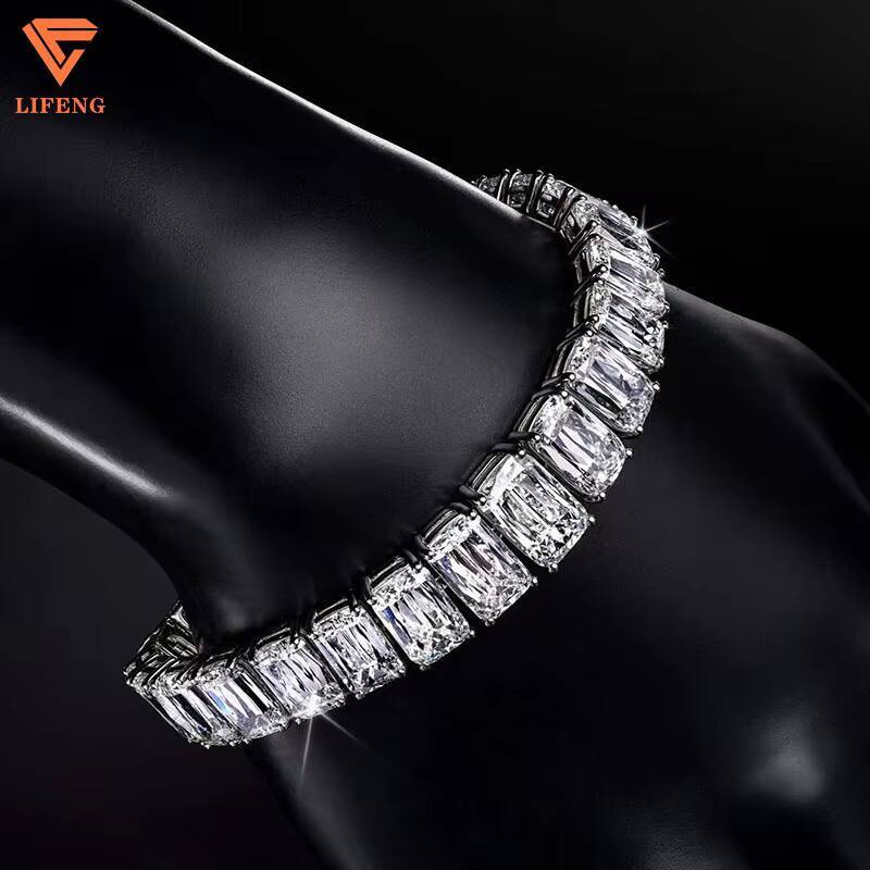 LiFeng Jewelry 925 Sterling Silver Tennis Chain Bracelet Hip Hop Style Baguette Moissanite Gift Main Material Gold Main Diamond