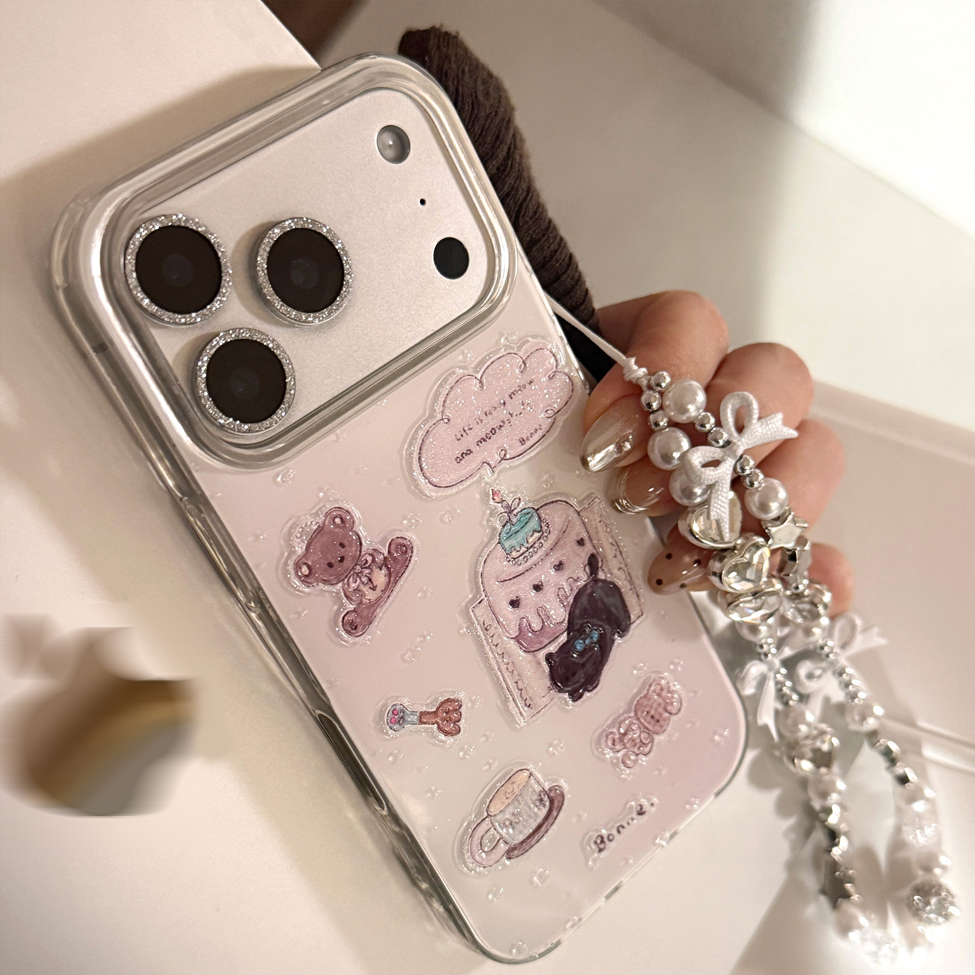 Dreamy Purple Bear Case with Chain for iPhone 17 Pro Max 16