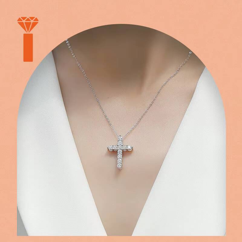 Delicate Chain Cross Pendant 925 Silver D VVS Moissanite Micro Setting for 30MM Moissanite Cross Necklace Graceful Style