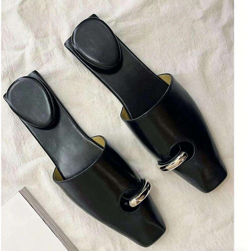 Black Metal ring Slide Sandals | Stylish Open Toe Mule Slippers 2024 dh911125171