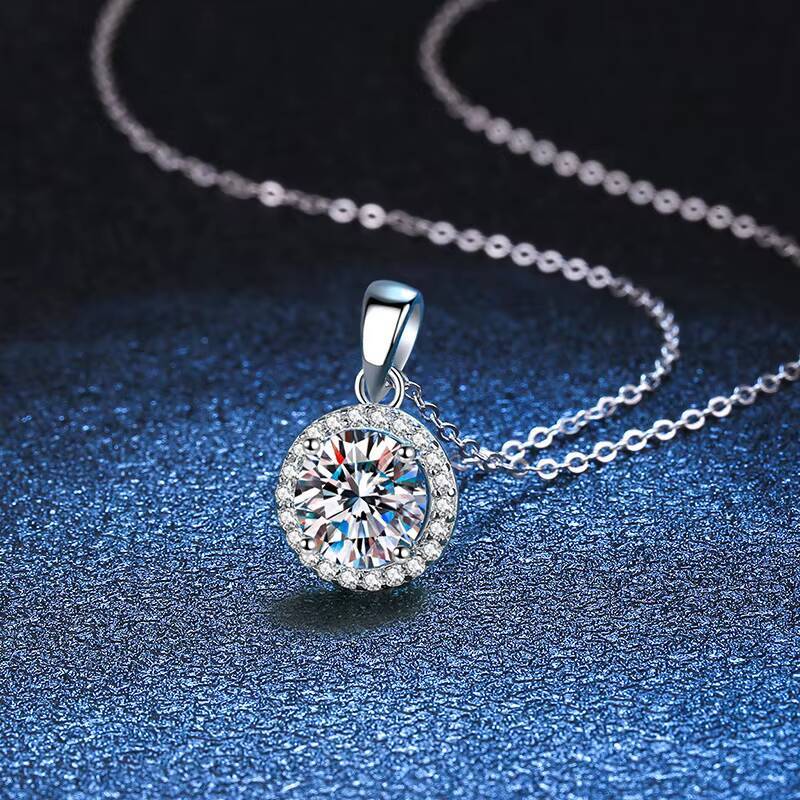 Fast Shipping Vvs D Color 1CT Moissanite Round Pendant Chain S925 Sterling Silver 1CTMoissanite Necklace for Women Wedding Gift