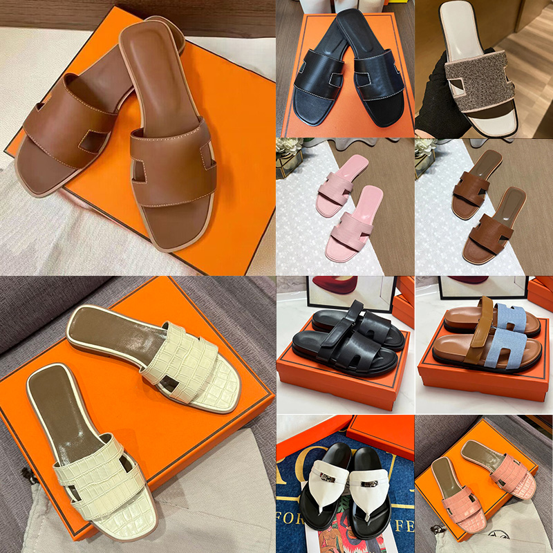 Free shipping designer claquette slippers for women classic brown black white leather flat sandals popular women beach outdoor slides
