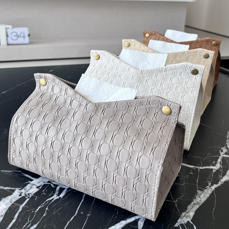 Tissue Box Simple Large Textured Leather High End Light Luxury Square Snap On Business Style For Car And Bathroom