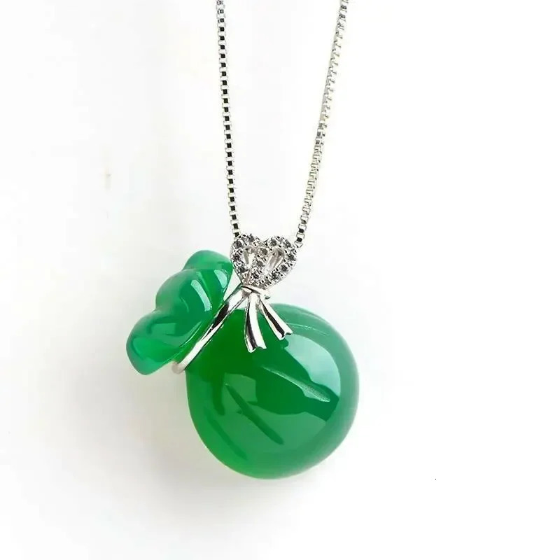Genuine Myanmar Grade A Jadeite Burma Green Jade Money Bag Pendant Necklace Women Healing Gemstone Fine Jewelry Ladies Gifts 260408