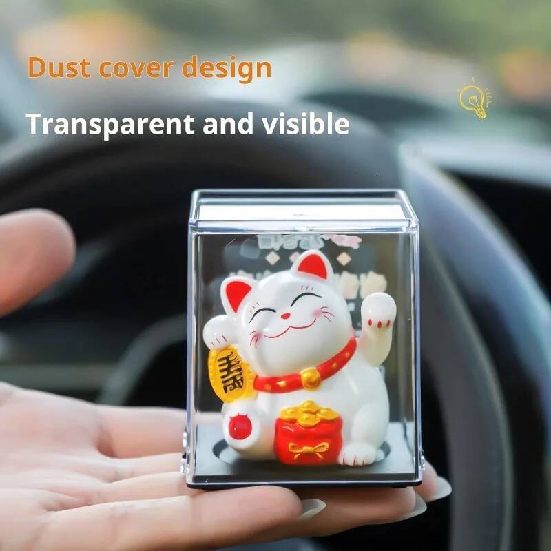 Solar Charging Auspicious Neko Waving Its Arms. Traditional Chinese Feng Shui Maneki Neko, for Cars Offices Etc