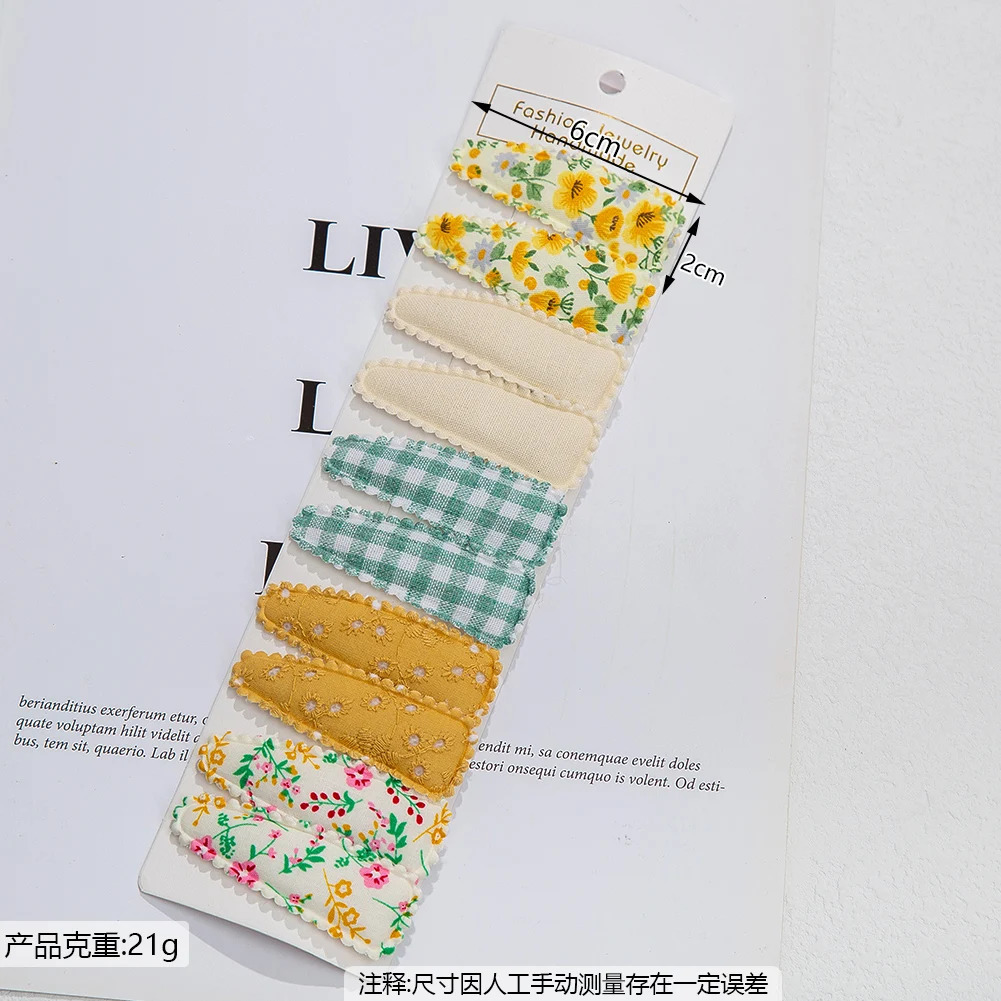 10PcsLot Ins 6cm Flower Print Cotton Alloy Hair Bow Snap Clips Set Fabric Plaid Bobby Hairpins Hairgrips Girls Kids Headwear 260408