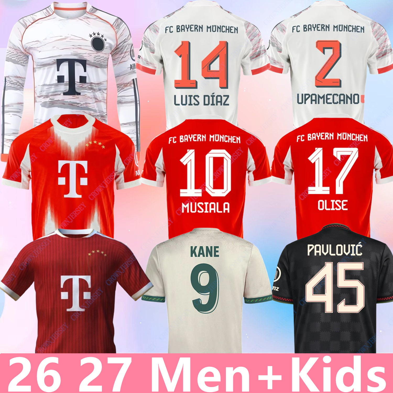 BayernS 2025 2026 2027 KANE MUSIALA OLISE soccer jerseys PAULOUIC LUIS DIAZ DAVIES MULLER KIMMICH long sleeve 25 26 27 football shirts Men Kids kit Upamecano KARL fans