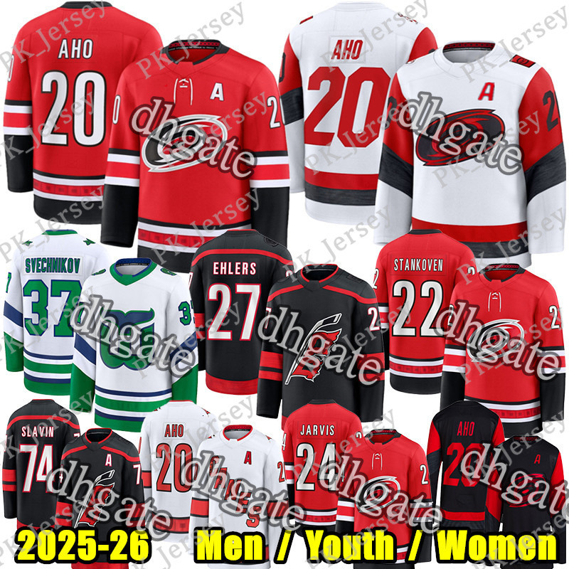 20 Sebastian Aho carolina hockey jersey 27 Nikolaj Ehlers Seth Jarvis Andrei Svechnikov hurricane jersey KAndre Miller Staal Logan Stankoven Jaccob Sl