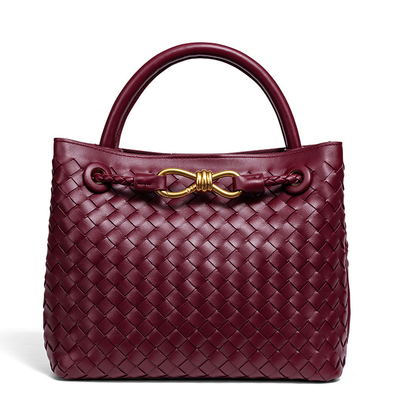 Large Capacity Woven Leather Tote, Women's Genuine Leather Handbag with Detachable Strap, Spacious Work & Shopping Bag