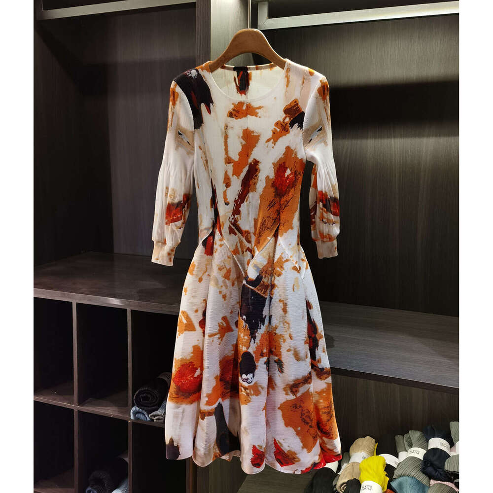 Spring New Oil Painting Print Pleated Dress For Women, Seaside Vacation, French Vintage Long Dress, Fairy Style