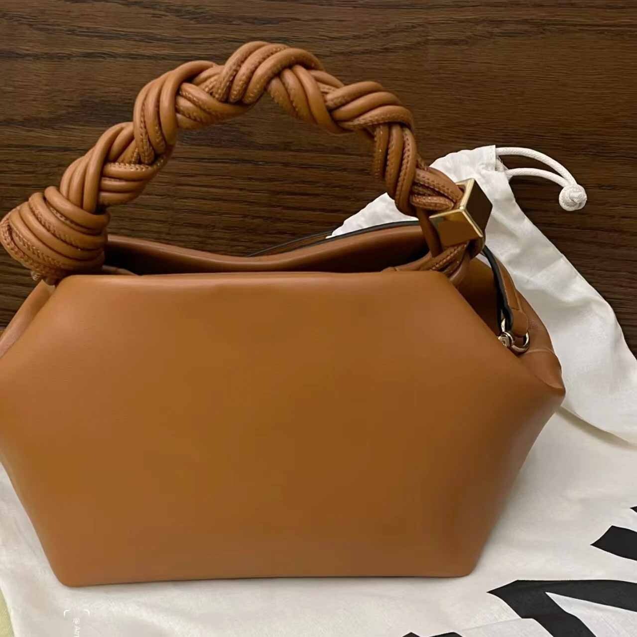 Genuine Braided Handle Clutch - Premium Smooth Leather Handbag, Luxury Multi-way Shoulder Bag