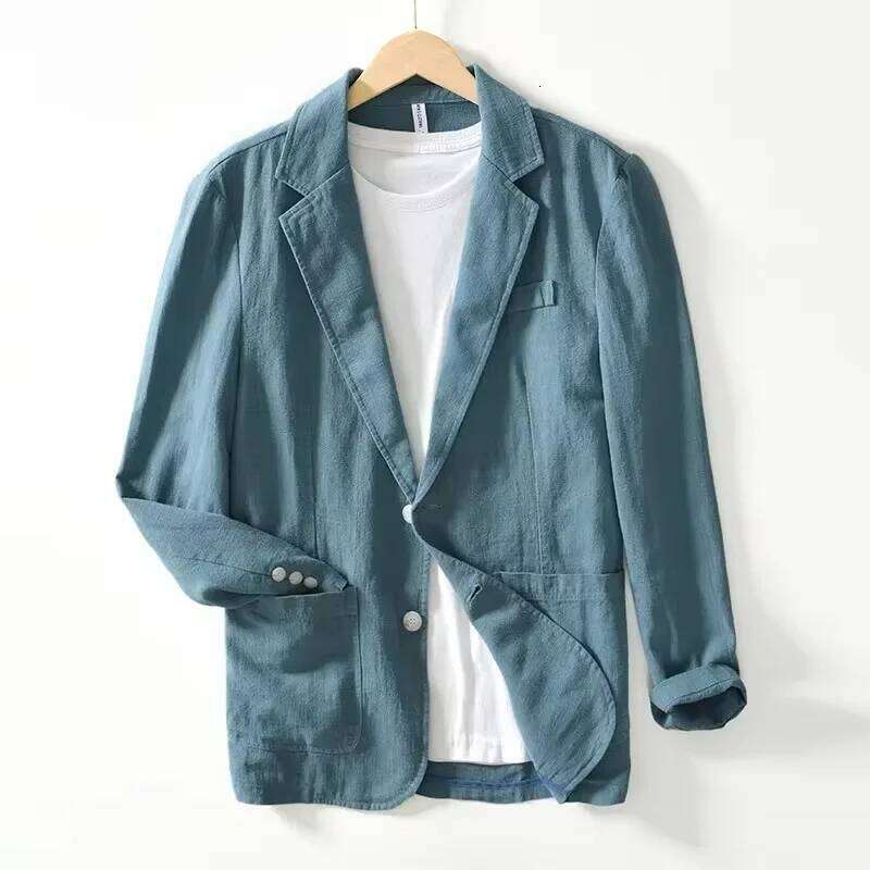 70% Linen 30% Cotton Breathable Men's Blazer Suit Jacket Men Black Coat For Summer Business Lightweight Male Clothes 26Y0408