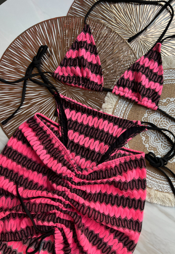Knitted bikini dress three piece set sexy bikini striped swimsuit bikini women swift 250305