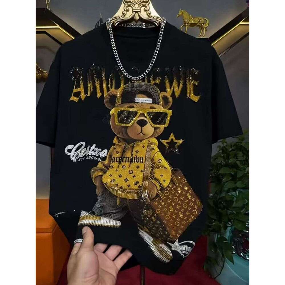 Fashionable High-End Rhinestone Men's Short-Sleeve T-Shirt, 2026 Summer Model, New Chinese-Style Round-Neck Half-Sleeve Top, Stylish And Trendy