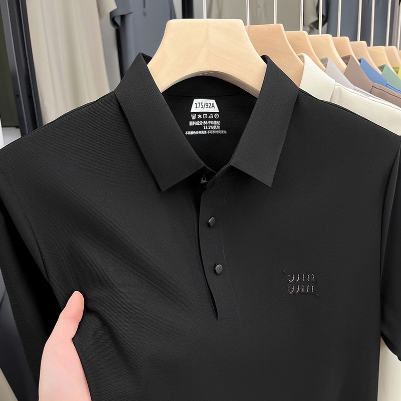 2026 New Designer Luxury Brand Summer New Breathable Ice Silk Short Sleeved Men's T-shirt Seamless Nylon Cool Feeling Business High-end Men'