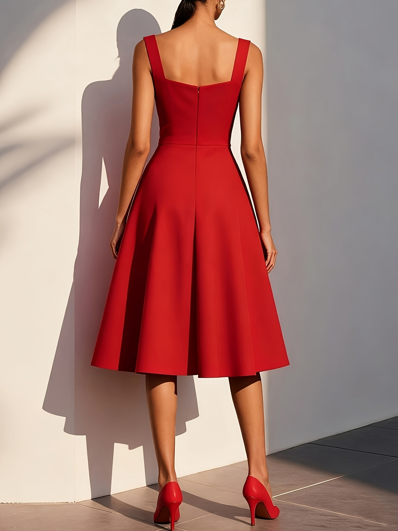 Vintage Red Sleeveless Waist-Cinched A-Line Dress N047