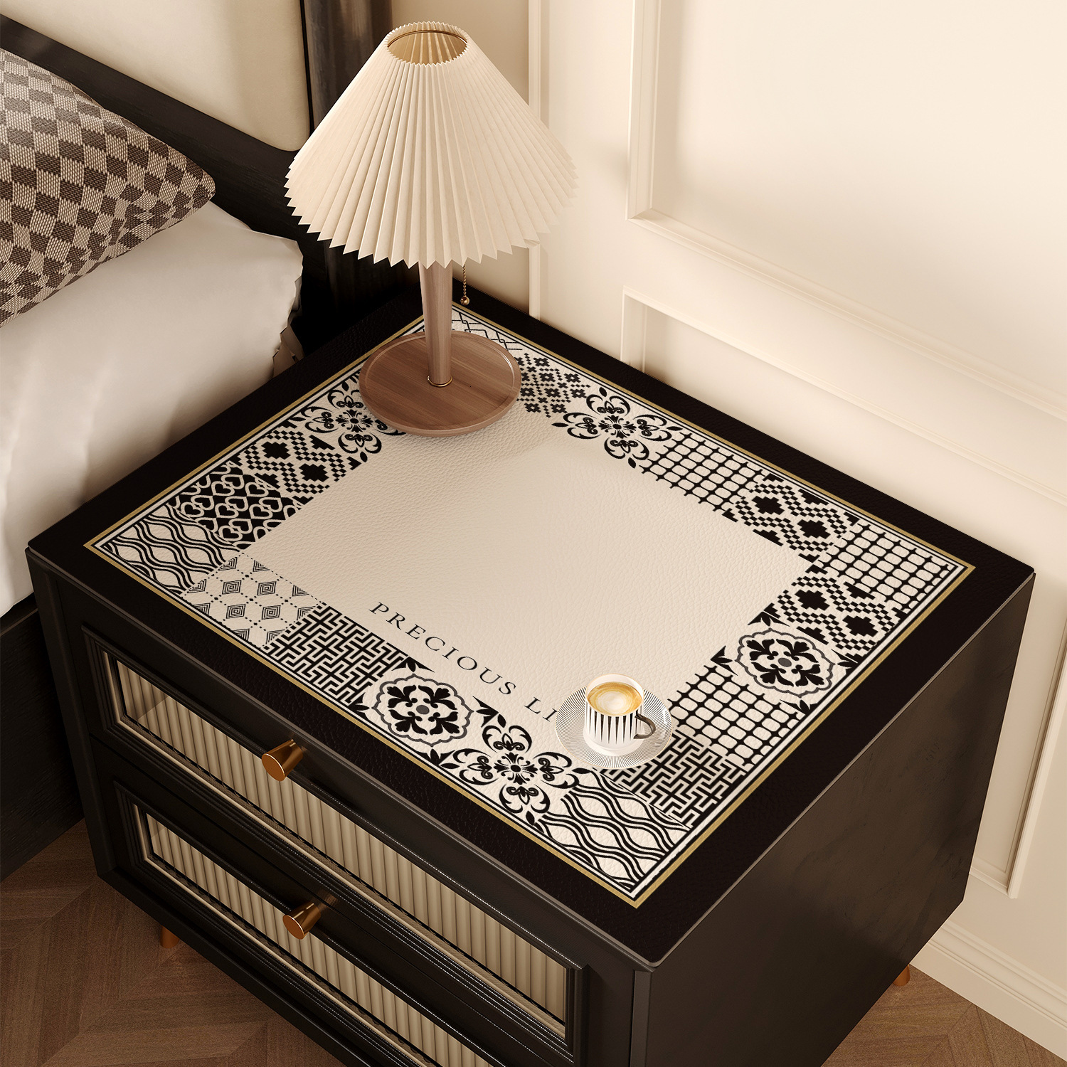 Table Mat Black White Designer Style American Pattern Wash Free Waterproof Heat Resistant Dining Table Placemat For Kitchen