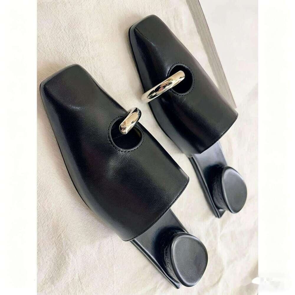 Black Metal ring Slide Sandals | Stylish Open Toe Mule Slippers 2024 dh911125171