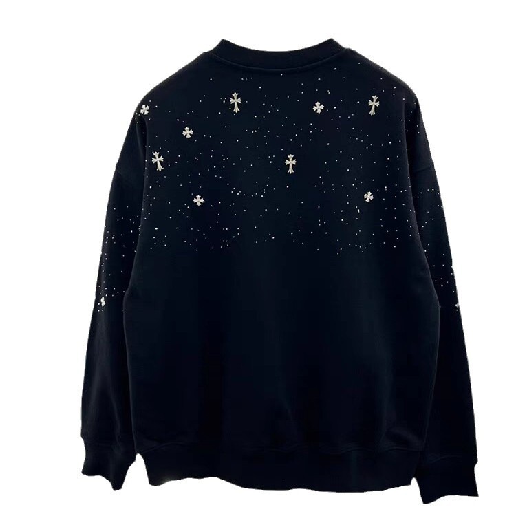 Luxury Brand Designer Clothes Trendy Brand Autumn Men's New Starry Sky Diamond-Studded Metal Cross Decorated Crew Neck Sweatshirt Youth Wrinkle-R