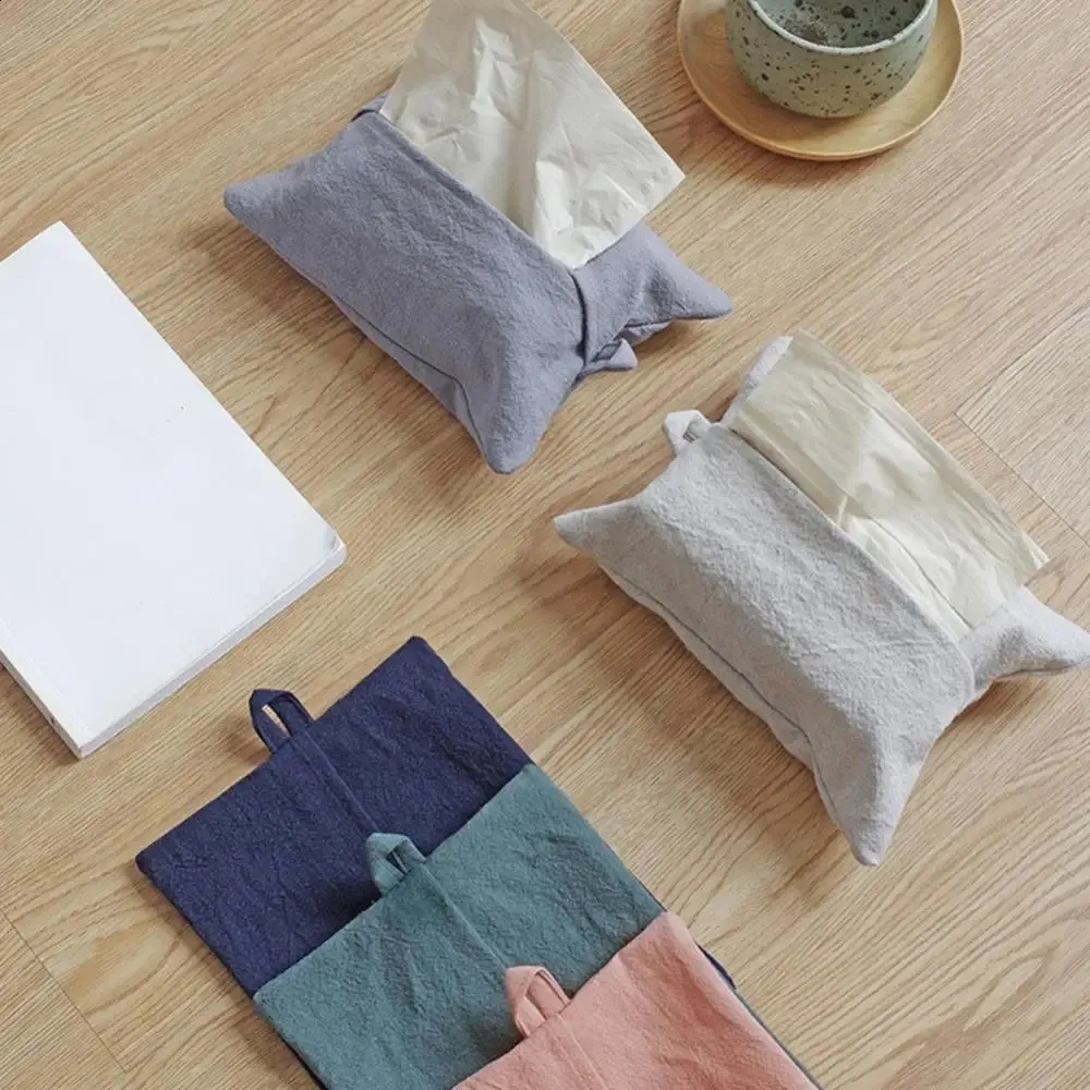 Tissue Box Fabric Bag Style Luxury Checkerboard Woven Pu Leather Napkin Case Living Room Office Desktop Home Decoration Designer Paper Towel Cover